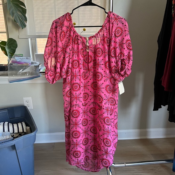 NWT: Silk Ulla Johnson Pink Geometric Dress - Picture 2 of 9